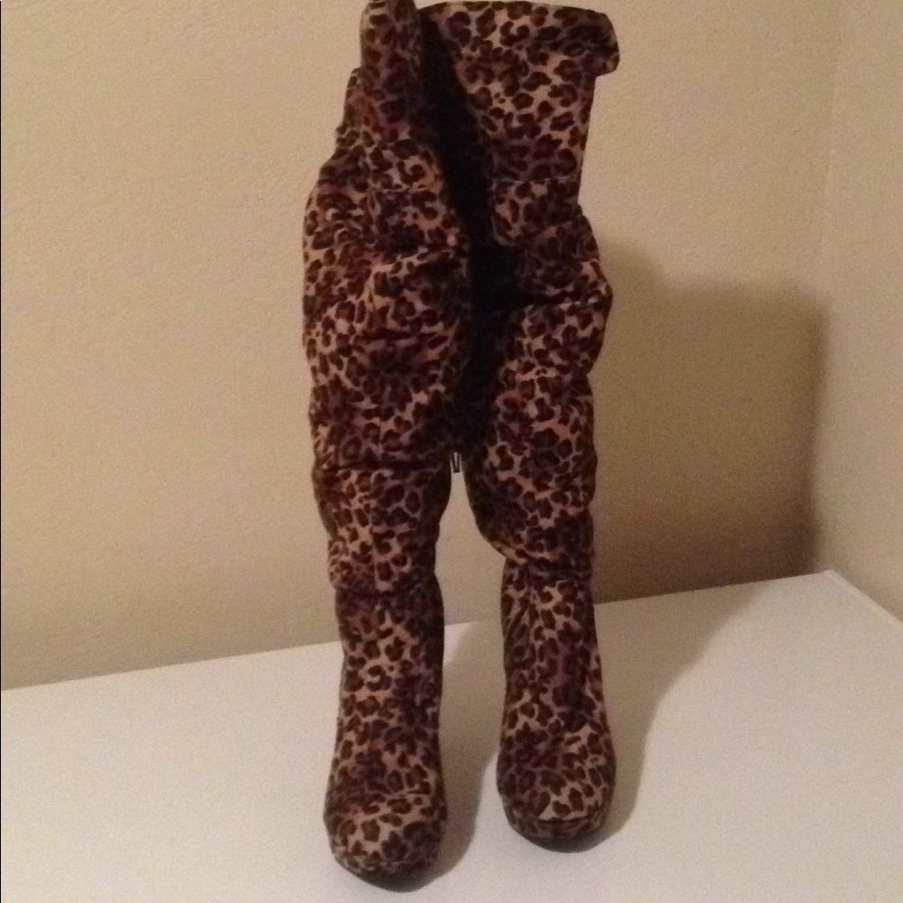 Leopard over knee suede like material